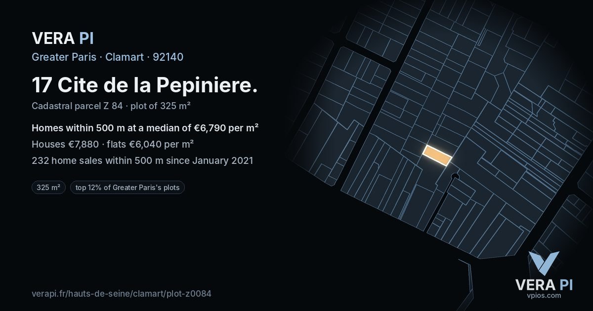 17 Cite de la Pepiniere, Clamart at night – the plot lit, the parcels around coloured by the prices near them