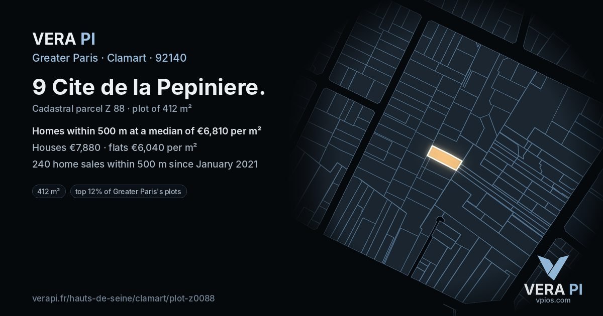 9 Cite de la Pepiniere, Clamart at night – the plot lit, the parcels around coloured by the prices near them