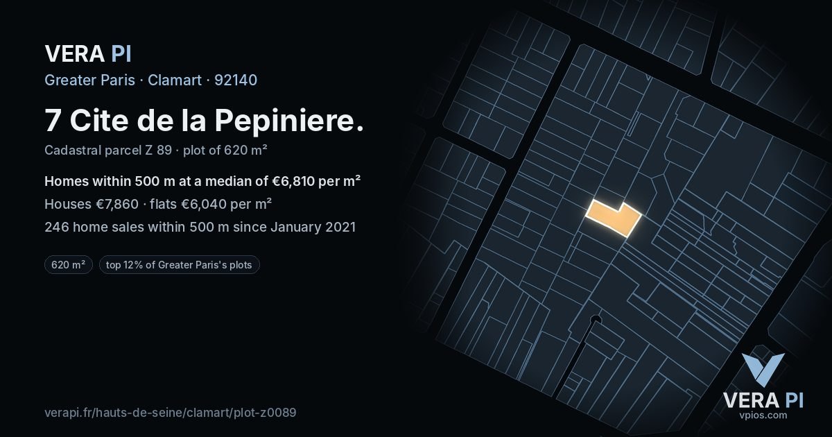 7 Cite de la Pepiniere, Clamart at night – the plot lit, the parcels around coloured by the prices near them