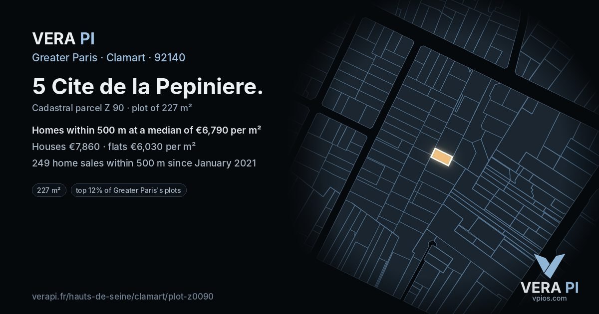 5 Cite de la Pepiniere, Clamart at night – the plot lit, the parcels around coloured by the prices near them