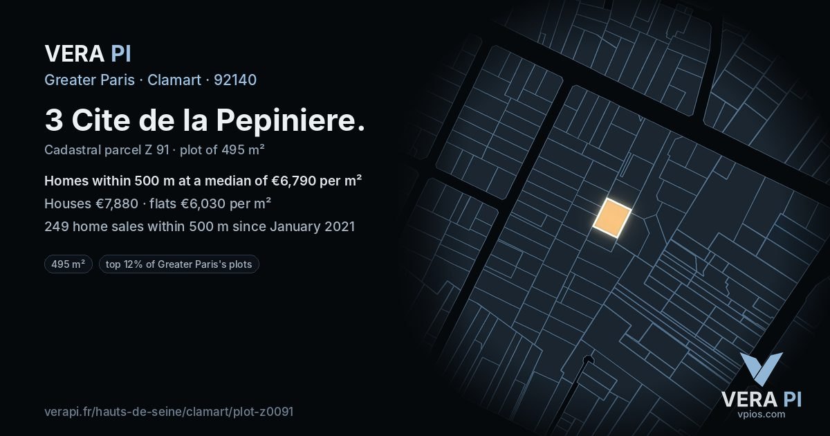 3 Cite de la Pepiniere, Clamart at night – the plot lit, the parcels around coloured by the prices near them