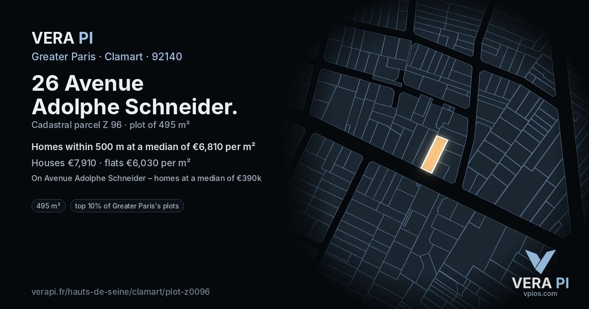 26 Avenue Adolphe Schneider, Clamart at night – the plot lit, the parcels around coloured by the prices near them