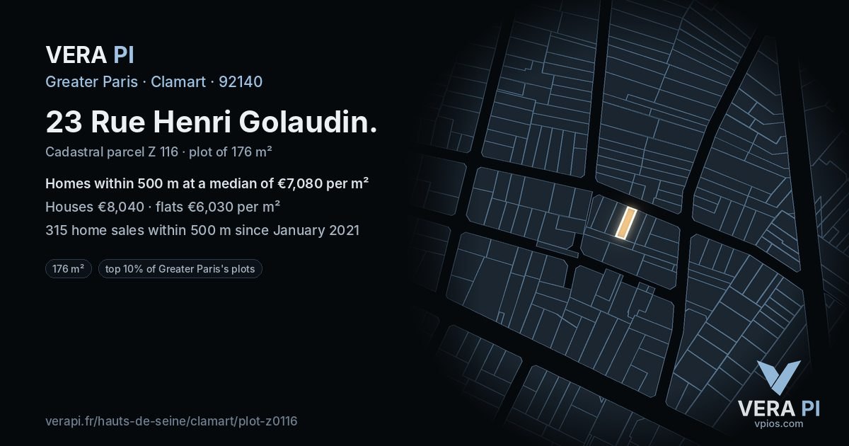23 Rue Henri Golaudin, Clamart at night – the plot lit, the parcels around coloured by the prices near them