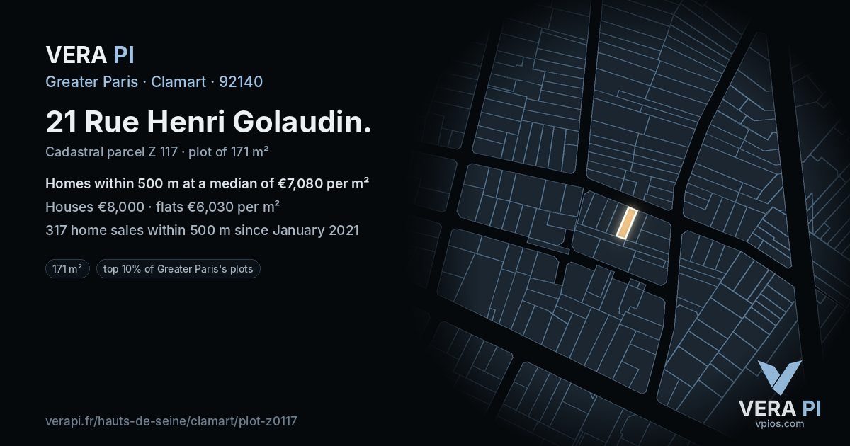 21 Rue Henri Golaudin, Clamart at night – the plot lit, the parcels around coloured by the prices near them