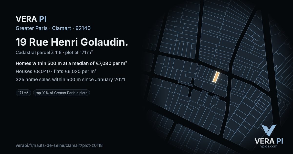 19 Rue Henri Golaudin, Clamart at night – the plot lit, the parcels around coloured by the prices near them