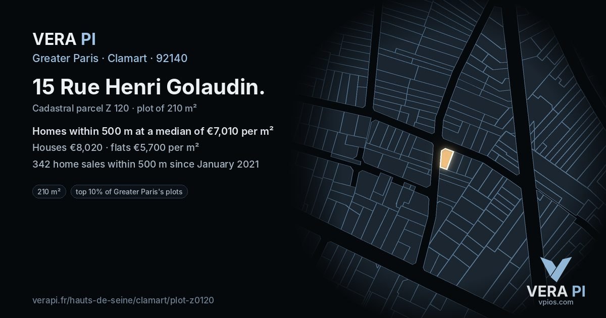 15 Rue Henri Golaudin, Clamart at night – the plot lit, the parcels around coloured by the prices near them