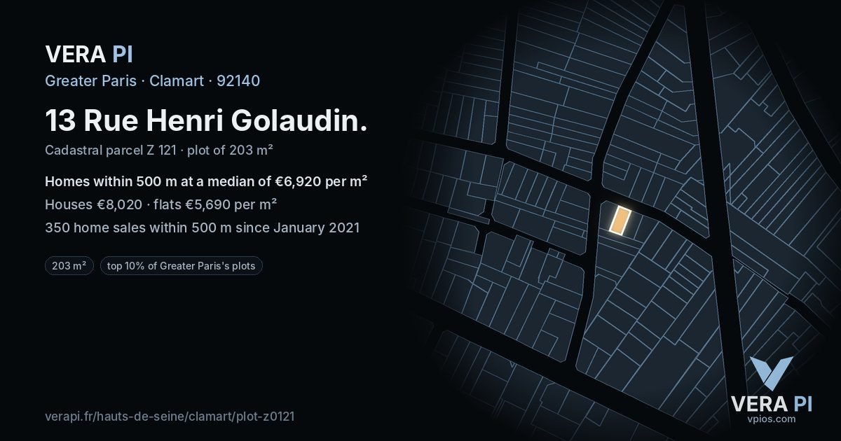 13 Rue Henri Golaudin, Clamart at night – the plot lit, the parcels around coloured by the prices near them