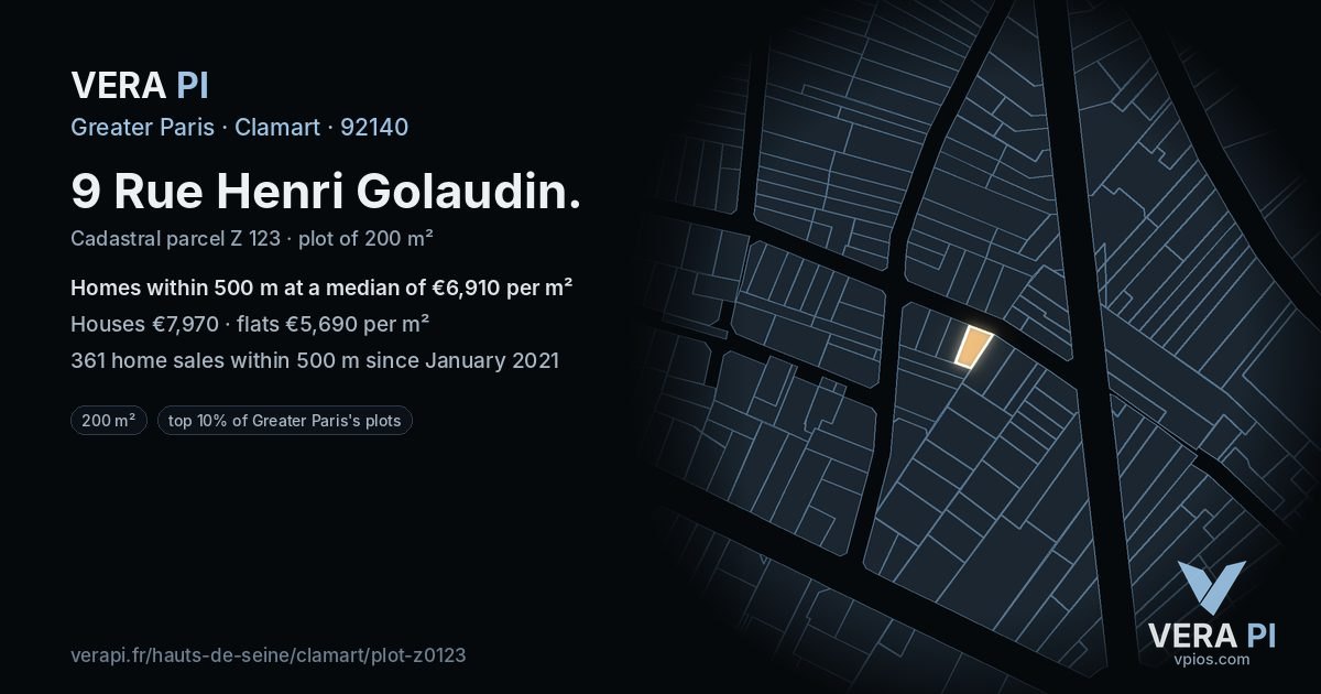 9 Rue Henri Golaudin, Clamart at night – the plot lit, the parcels around coloured by the prices near them
