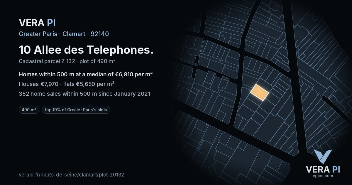 10 Allee des Telephones, Clamart at night – the plot lit, the parcels around coloured by the prices near them