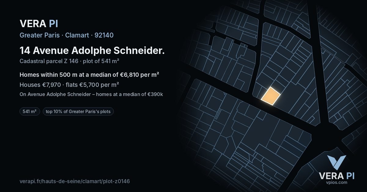14 Avenue Adolphe Schneider, Clamart at night – the plot lit, the parcels around coloured by the prices near them