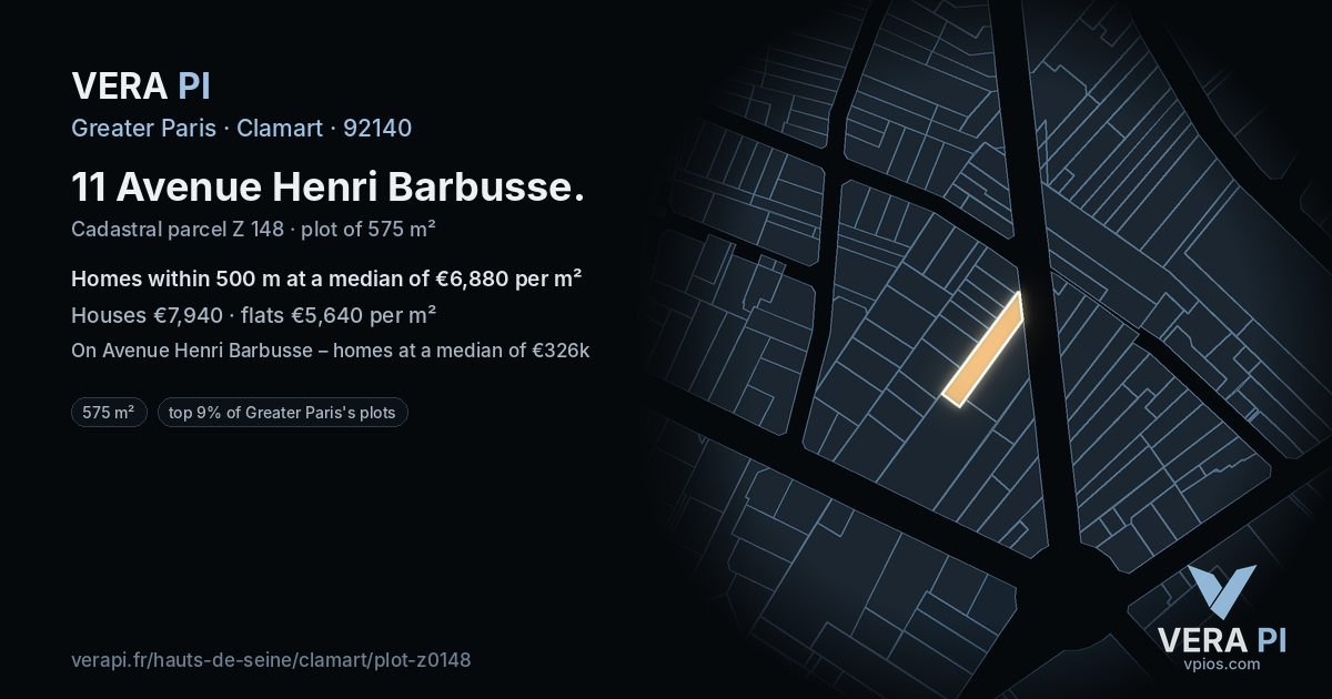 11 Avenue Henri Barbusse, Clamart at night – the plot lit, the parcels around coloured by the prices near them