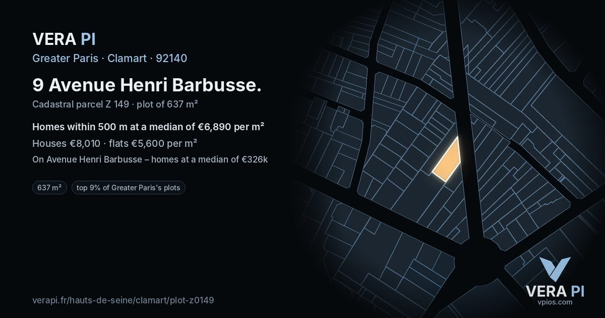9 Avenue Henri Barbusse, Clamart at night – the plot lit, the parcels around coloured by the prices near them