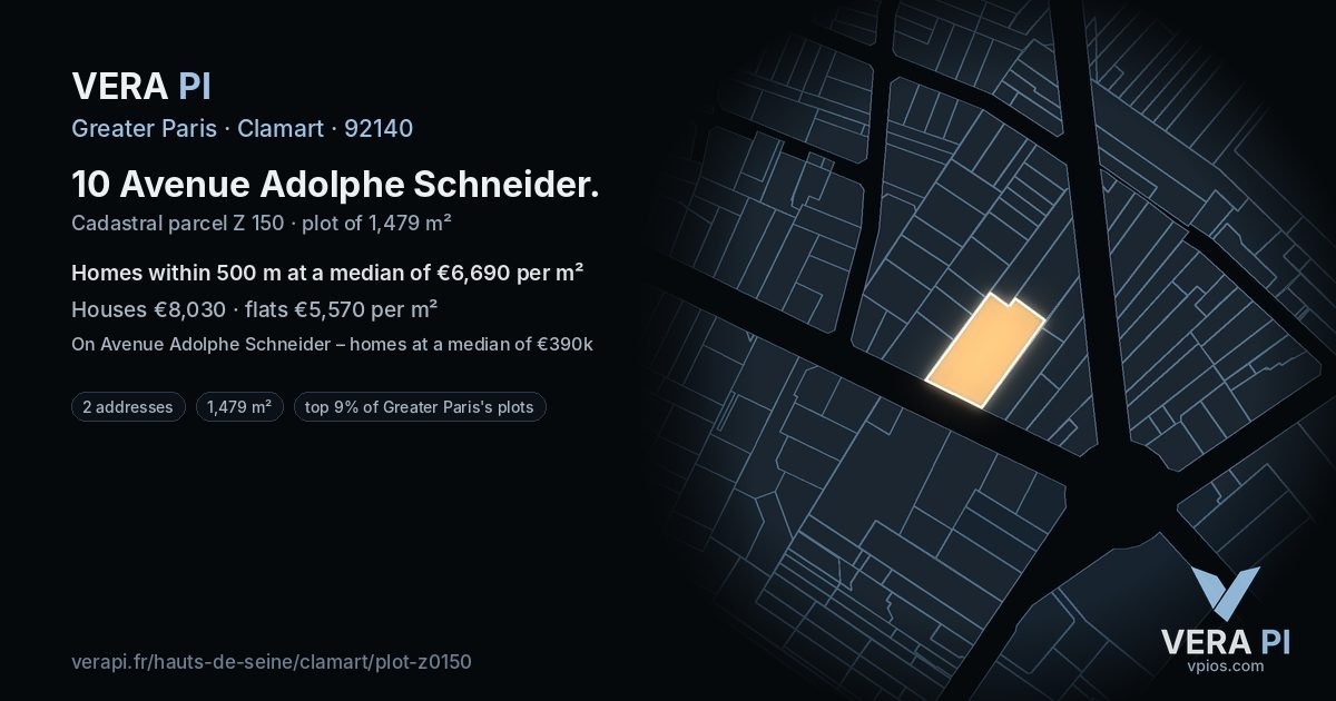 10 Avenue Adolphe Schneider, Clamart at night – the plot lit, the parcels around coloured by the prices near them