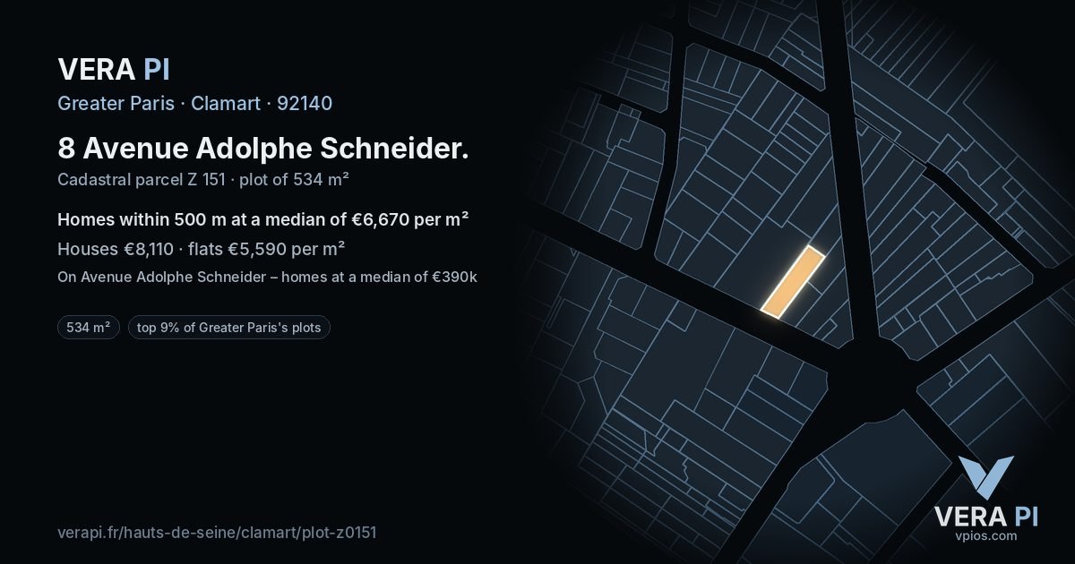 8 Avenue Adolphe Schneider, Clamart at night – the plot lit, the parcels around coloured by the prices near them