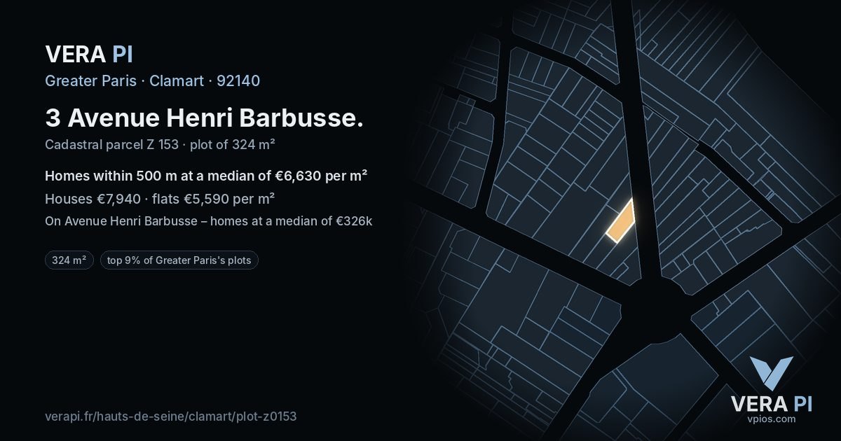 3 Avenue Henri Barbusse, Clamart at night – the plot lit, the parcels around coloured by the prices near them