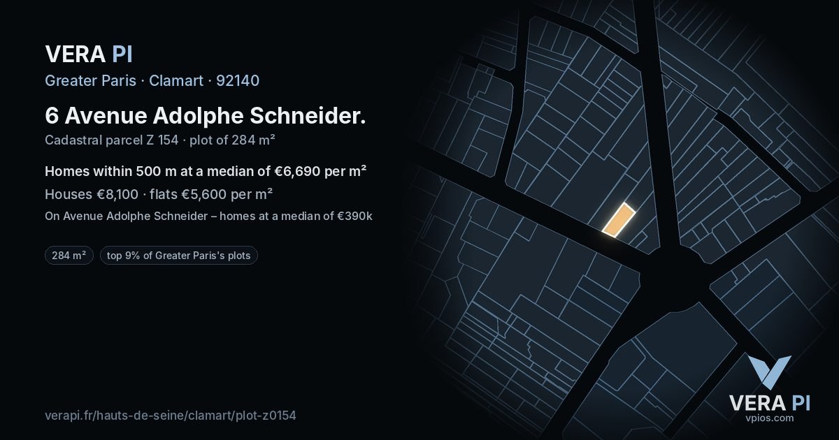 6 Avenue Adolphe Schneider, Clamart at night – the plot lit, the parcels around coloured by the prices near them