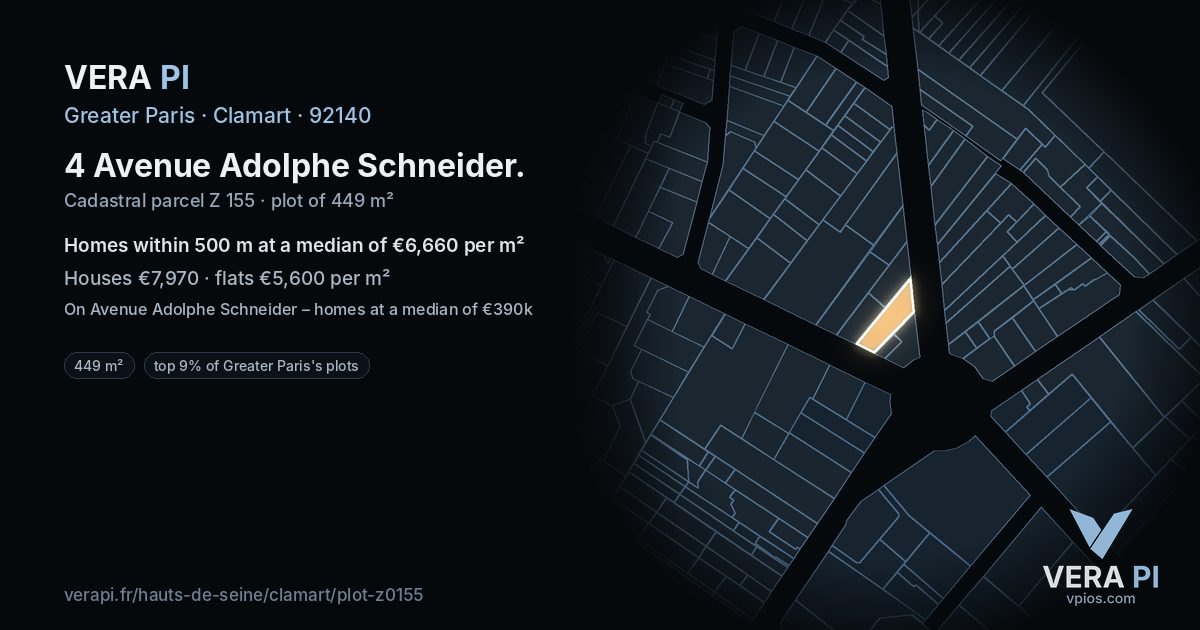 4 Avenue Adolphe Schneider, Clamart at night – the plot lit, the parcels around coloured by the prices near them