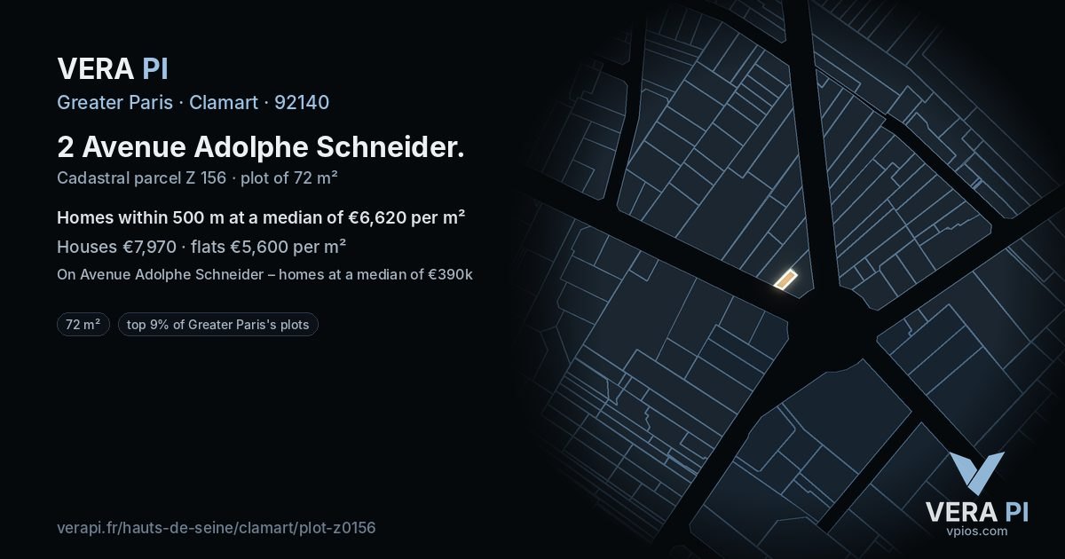 2 Avenue Adolphe Schneider, Clamart at night – the plot lit, the parcels around coloured by the prices near them