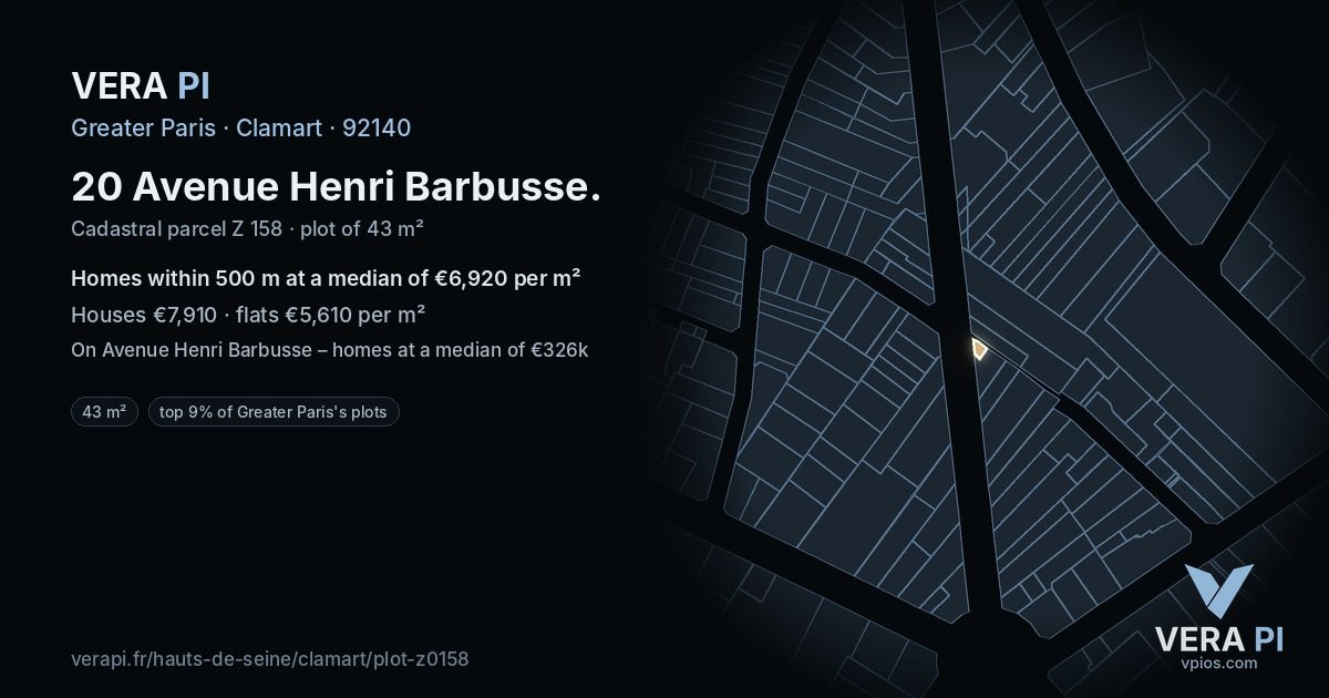 20 Avenue Henri Barbusse, Clamart at night – the plot lit, the parcels around coloured by the prices near them