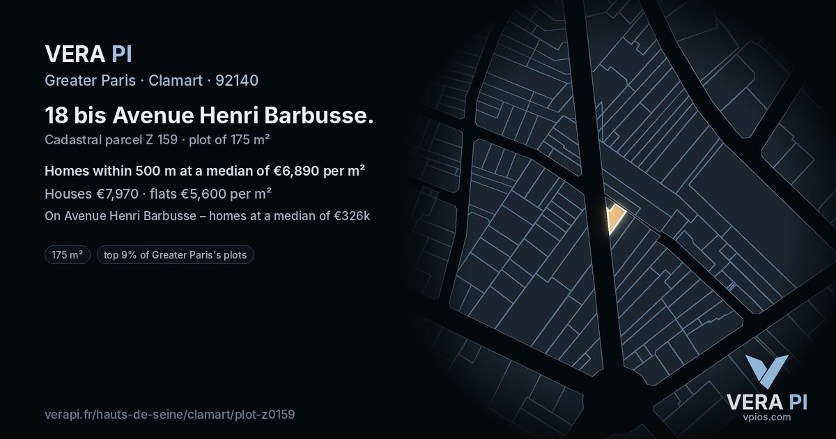 18 bis Avenue Henri Barbusse, Clamart at night – the plot lit, the parcels around coloured by the prices near them