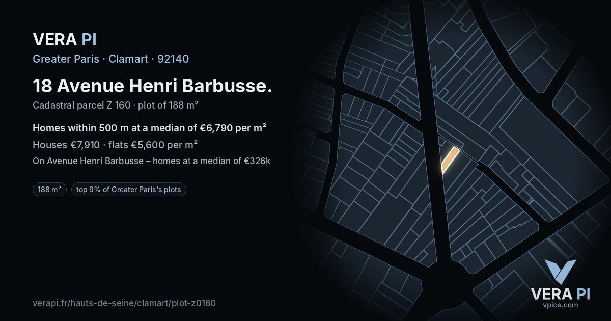 18 Avenue Henri Barbusse, Clamart at night – the plot lit, the parcels around coloured by the prices near them