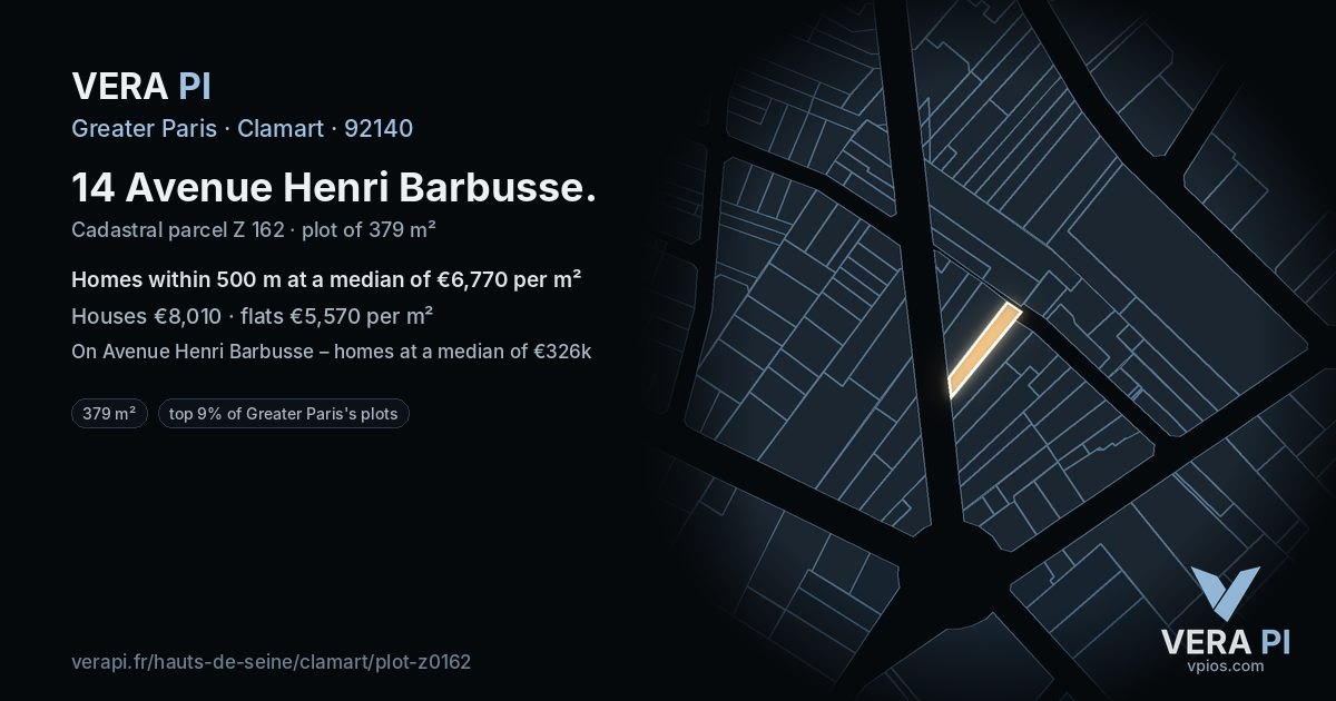 14 Avenue Henri Barbusse, Clamart at night – the plot lit, the parcels around coloured by the prices near them