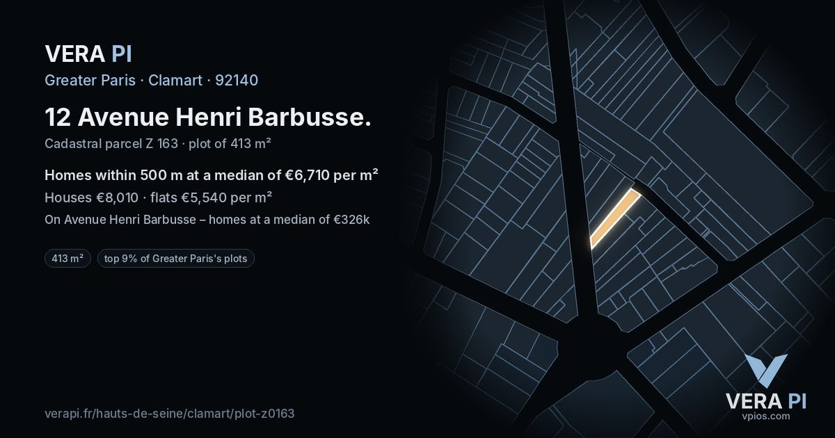 12 Avenue Henri Barbusse, Clamart at night – the plot lit, the parcels around coloured by the prices near them
