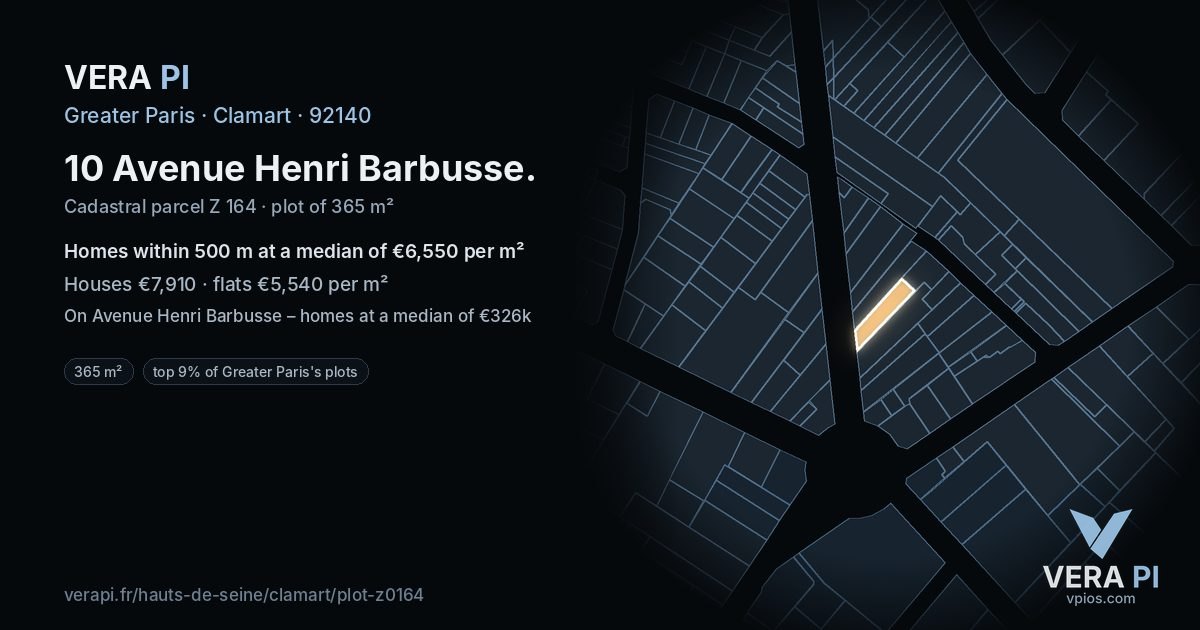 10 Avenue Henri Barbusse, Clamart at night – the plot lit, the parcels around coloured by the prices near them