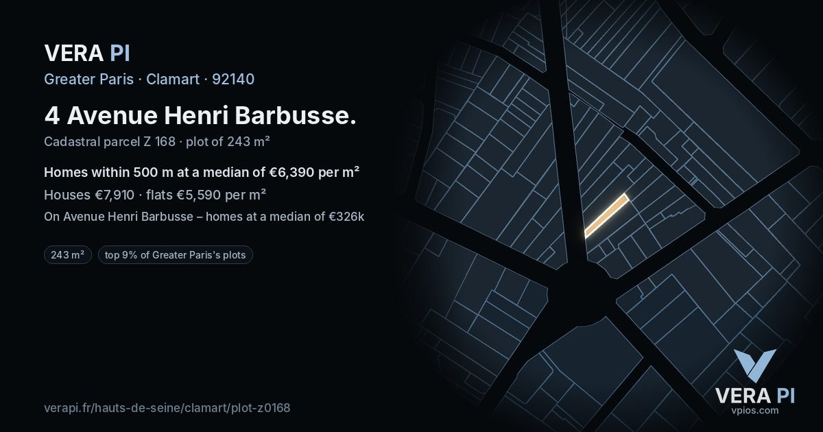 4 Avenue Henri Barbusse, Clamart at night – the plot lit, the parcels around coloured by the prices near them