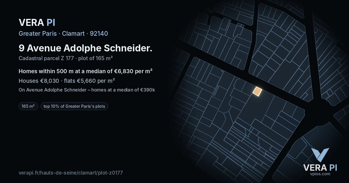 9 Avenue Adolphe Schneider, Clamart at night – the plot lit, the parcels around coloured by the prices near them