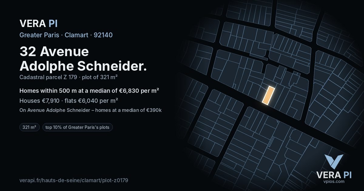 32 Avenue Adolphe Schneider, Clamart at night – the plot lit, the parcels around coloured by the prices near them