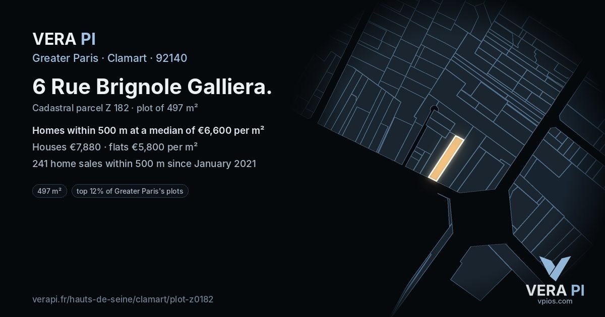 6 Rue Brignole Galliera, Clamart at night – the plot lit, the parcels around coloured by the prices near them