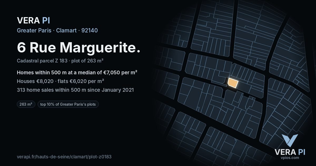 6 Rue Marguerite, Clamart at night – the plot lit, the parcels around coloured by the prices near them