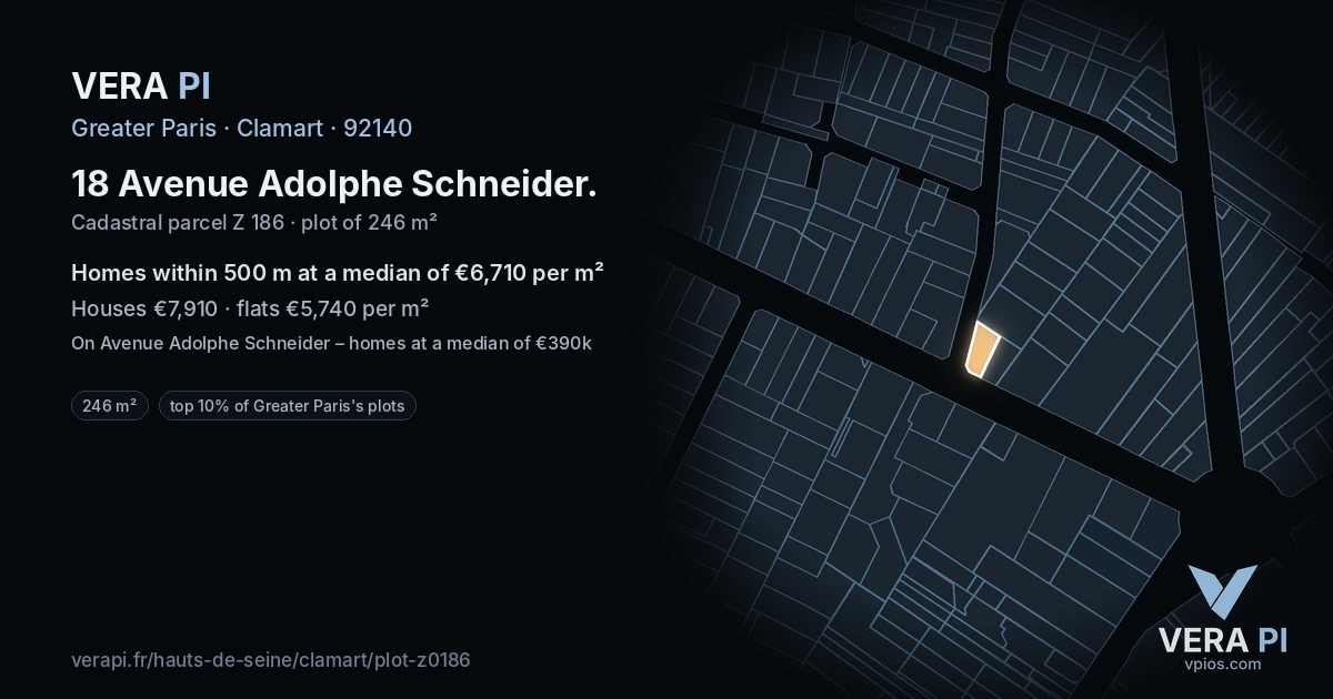 18 Avenue Adolphe Schneider, Clamart at night – the plot lit, the parcels around coloured by the prices near them