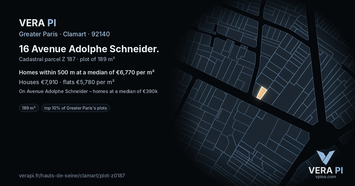 16 Avenue Adolphe Schneider, Clamart at night – the plot lit, the parcels around coloured by the prices near them