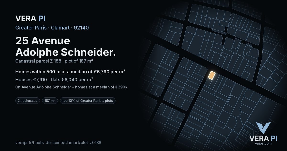 25 Avenue Adolphe Schneider, Clamart at night – the plot lit, the parcels around coloured by the prices near them