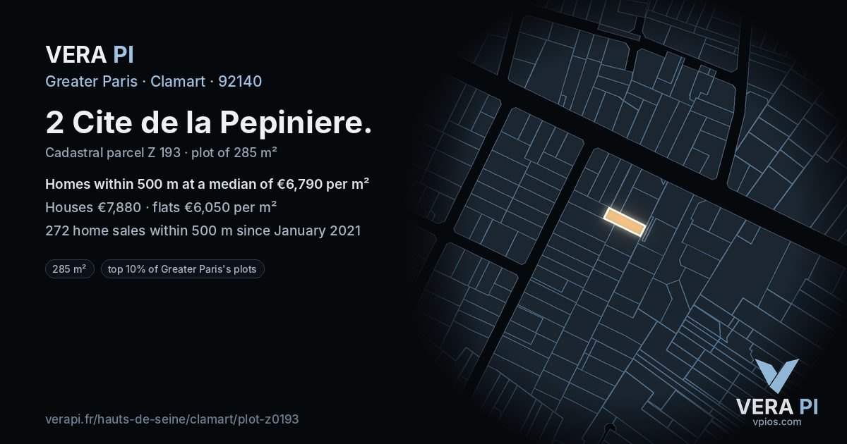 2 Cite de la Pepiniere, Clamart at night – the plot lit, the parcels around coloured by the prices near them