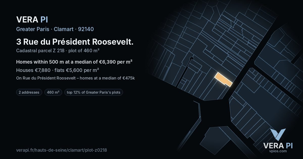 3 Rue du Président Roosevelt, Clamart at night – the plot lit, the parcels around coloured by the prices near them