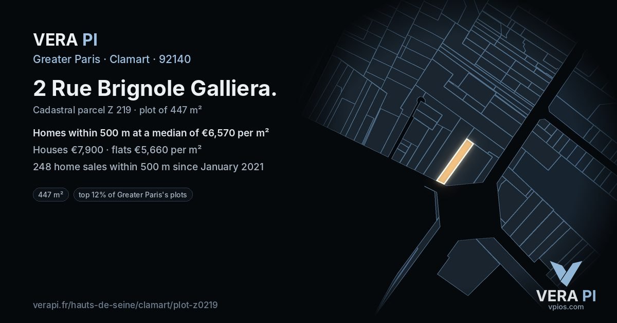 2 Rue Brignole Galliera, Clamart at night – the plot lit, the parcels around coloured by the prices near them