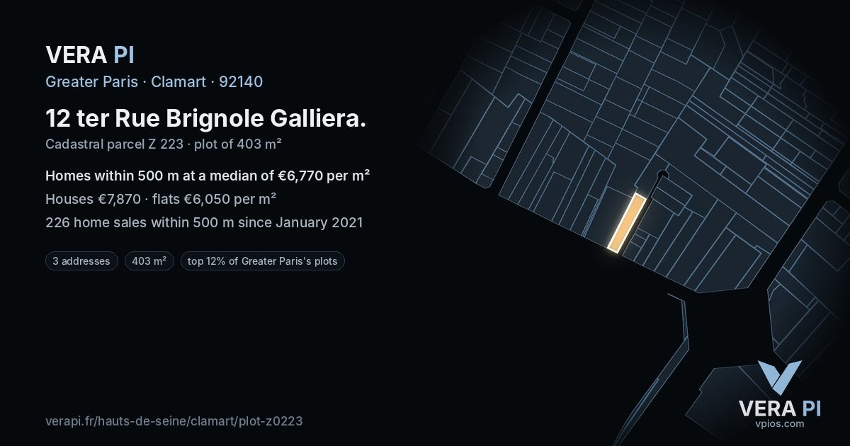 12 ter Rue Brignole Galliera, Clamart at night – the plot lit, the parcels around coloured by the prices near them
