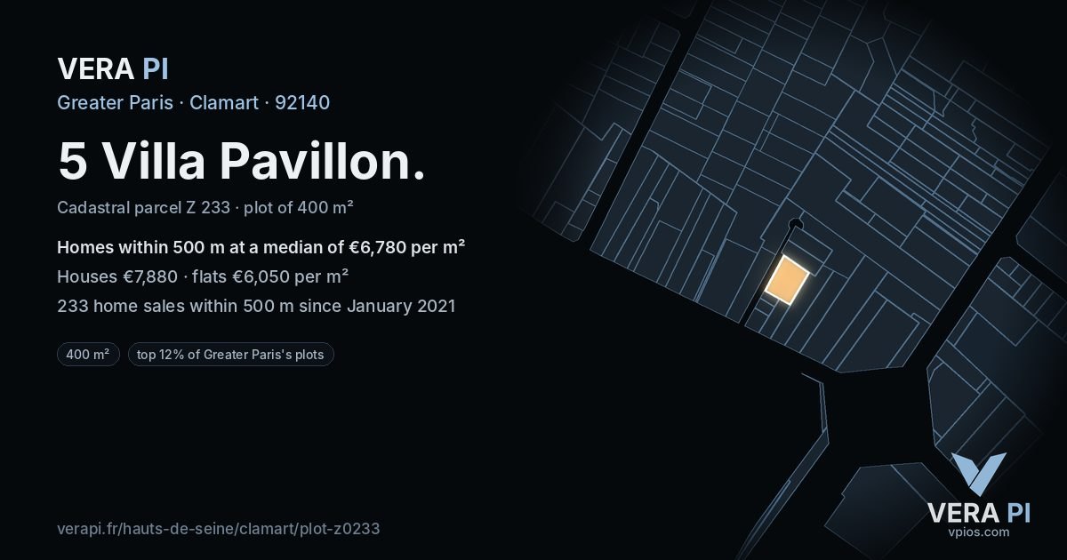 5 Villa Pavillon, Clamart at night – the plot lit, the parcels around coloured by the prices near them
