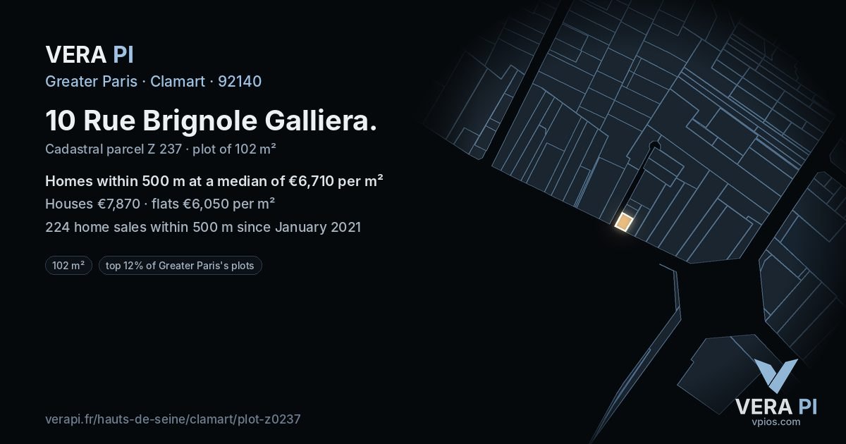10 Rue Brignole Galliera, Clamart at night – the plot lit, the parcels around coloured by the prices near them