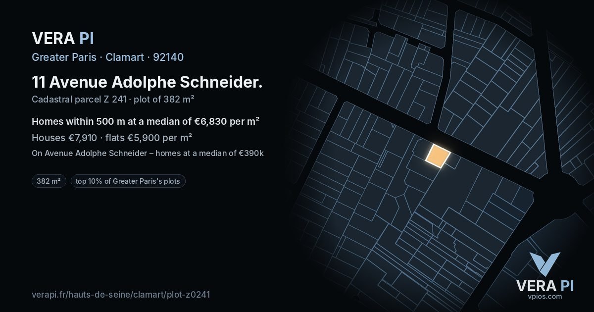 11 Avenue Adolphe Schneider, Clamart at night – the plot lit, the parcels around coloured by the prices near them