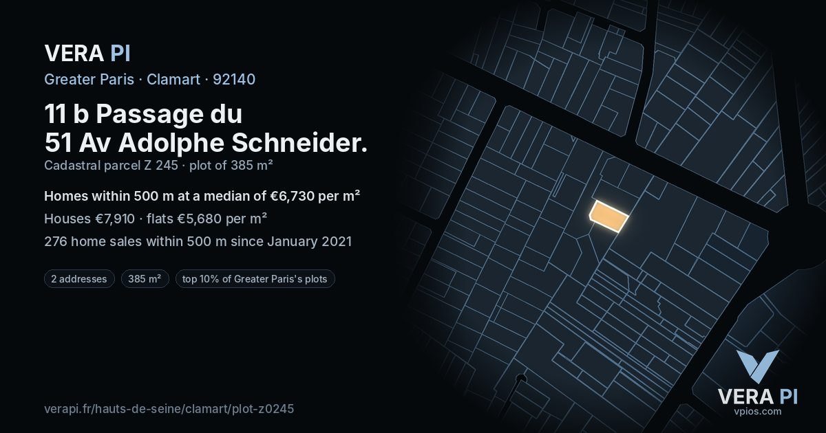 11 b Passage du 51 Av Adolphe Schneider, Clamart at night – the plot lit, the parcels around coloured by the prices near them