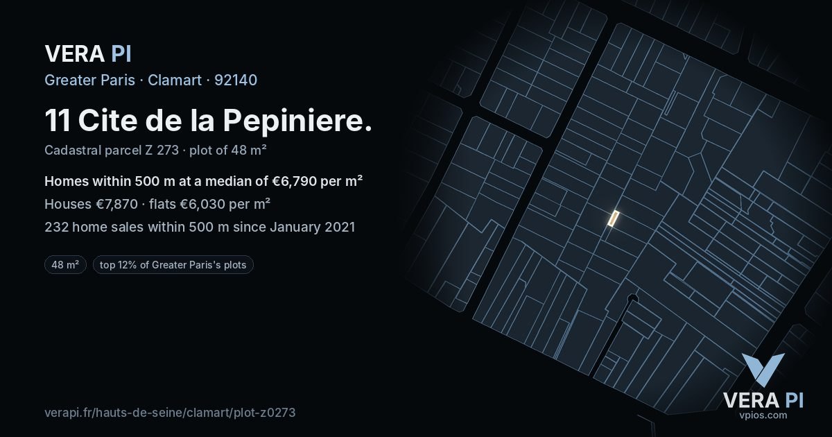 11 Cite de la Pepiniere, Clamart at night – the plot lit, the parcels around coloured by the prices near them