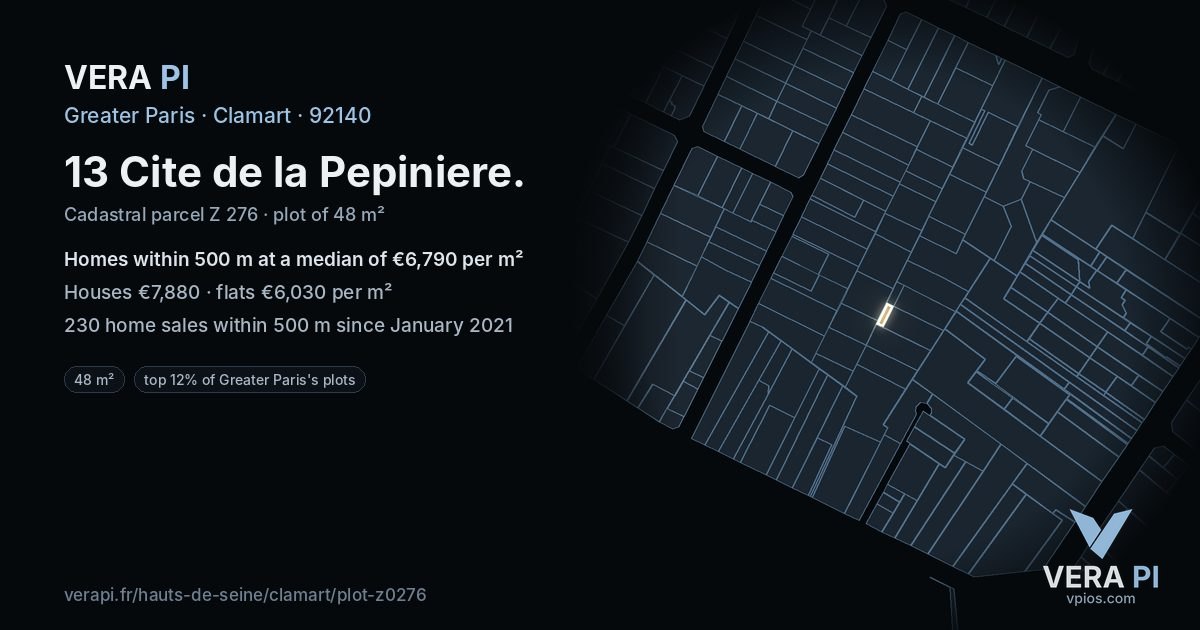 13 Cite de la Pepiniere, Clamart at night – the plot lit, the parcels around coloured by the prices near them