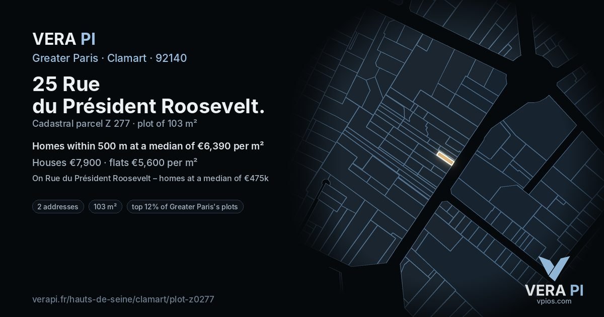25 Rue du Président Roosevelt, Clamart at night – the plot lit, the parcels around coloured by the prices near them