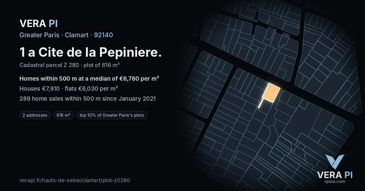 1 a Cite de la Pepiniere, Clamart at night – the plot lit, the parcels around coloured by the prices near them