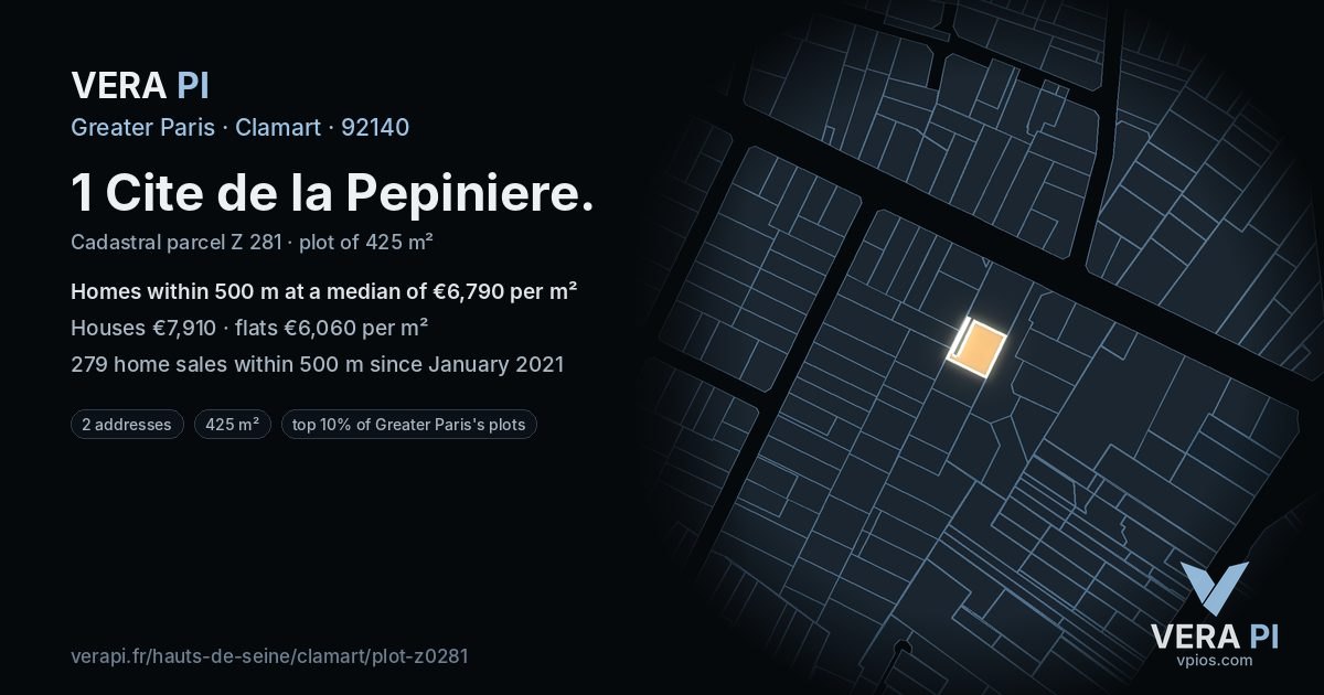 1 Cite de la Pepiniere, Clamart at night – the plot lit, the parcels around coloured by the prices near them
