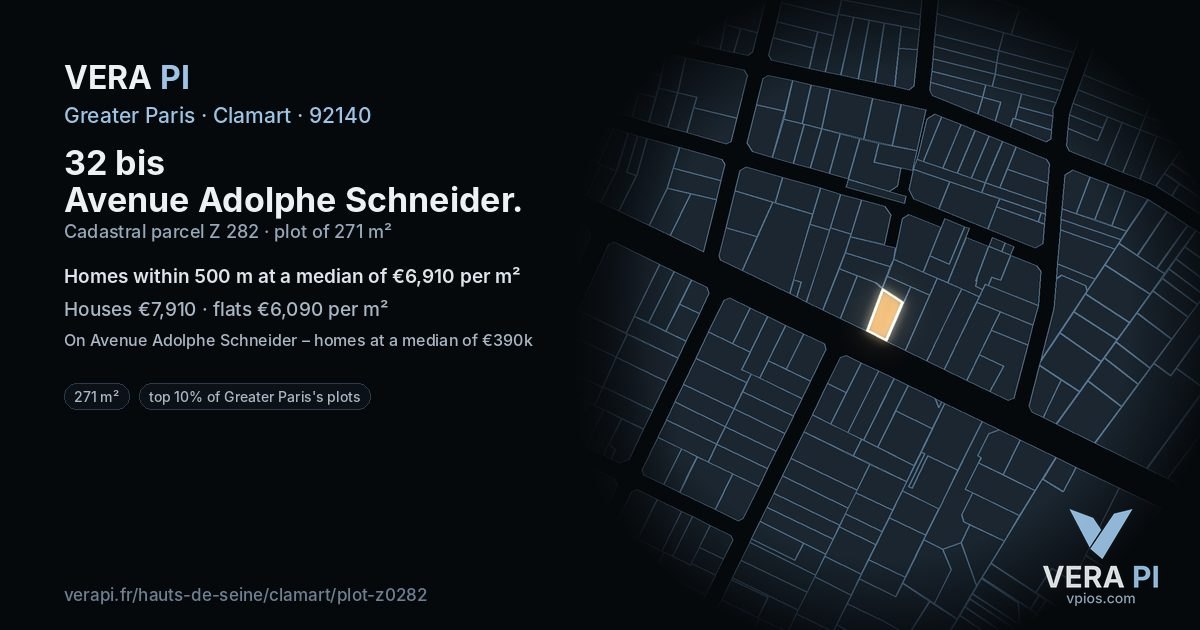 32 bis Avenue Adolphe Schneider, Clamart at night – the plot lit, the parcels around coloured by the prices near them